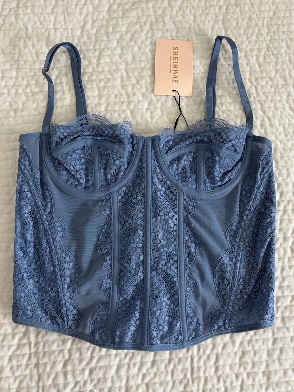 Dusty Blue Lace Mesh Corset